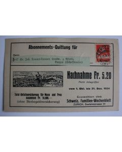 Abonnements Quittung für nachnahme 5.20 fr Suisse 1924