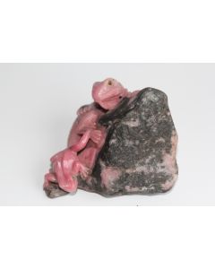 Sculpture Rhodonite Lézard et grenouille rose